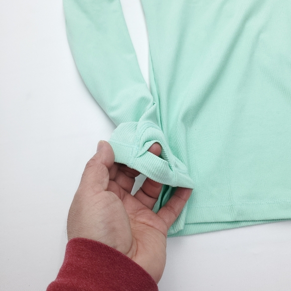 NEW Athleta Uptempo Ribbed Henley Long Sleeve Top Mint Green Women’s Size L - Picture 7 of 14